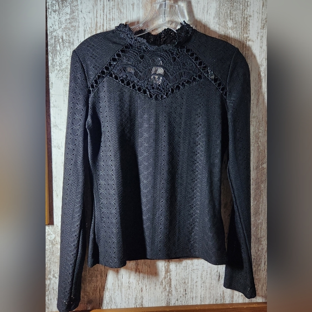 SHEIN Black Lace Detail Blouse Shirts Dressy Lacey